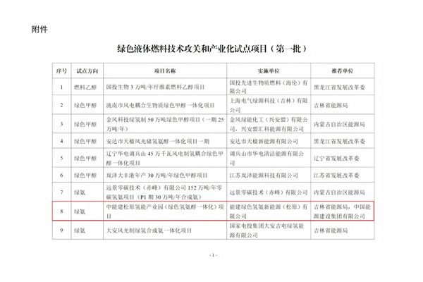 入選！國家能源局第一批綠色液體燃料試點項目